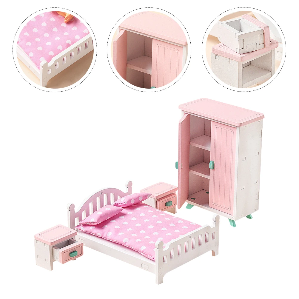1 ensemble de Mini lit en bois avec finition lisse, meubles miniatures réalistes pour petite maison, accessoires de décoration de configuration de chambre à coucher
