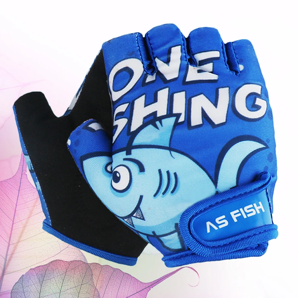

1 Pair Blue Shark Pattern Cycling Gloves For Half Finger Nonslip Breathable Protective Outdoor Exercise Gloves Size Xs