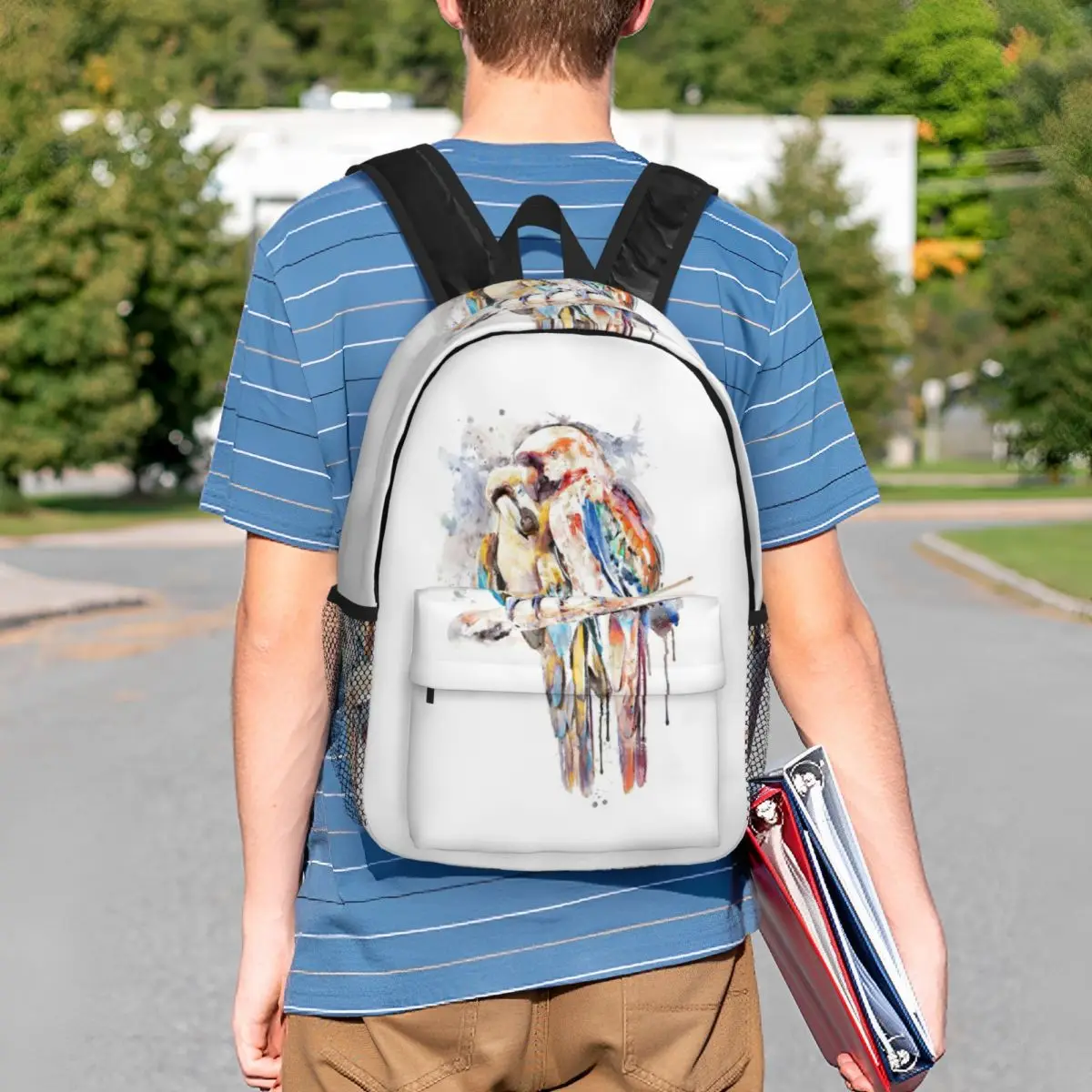 Two Parrot In Branch Watercolor Painting Backpack Student BookBag Kids School Bag Laptop Shoulder Bags for Men Women