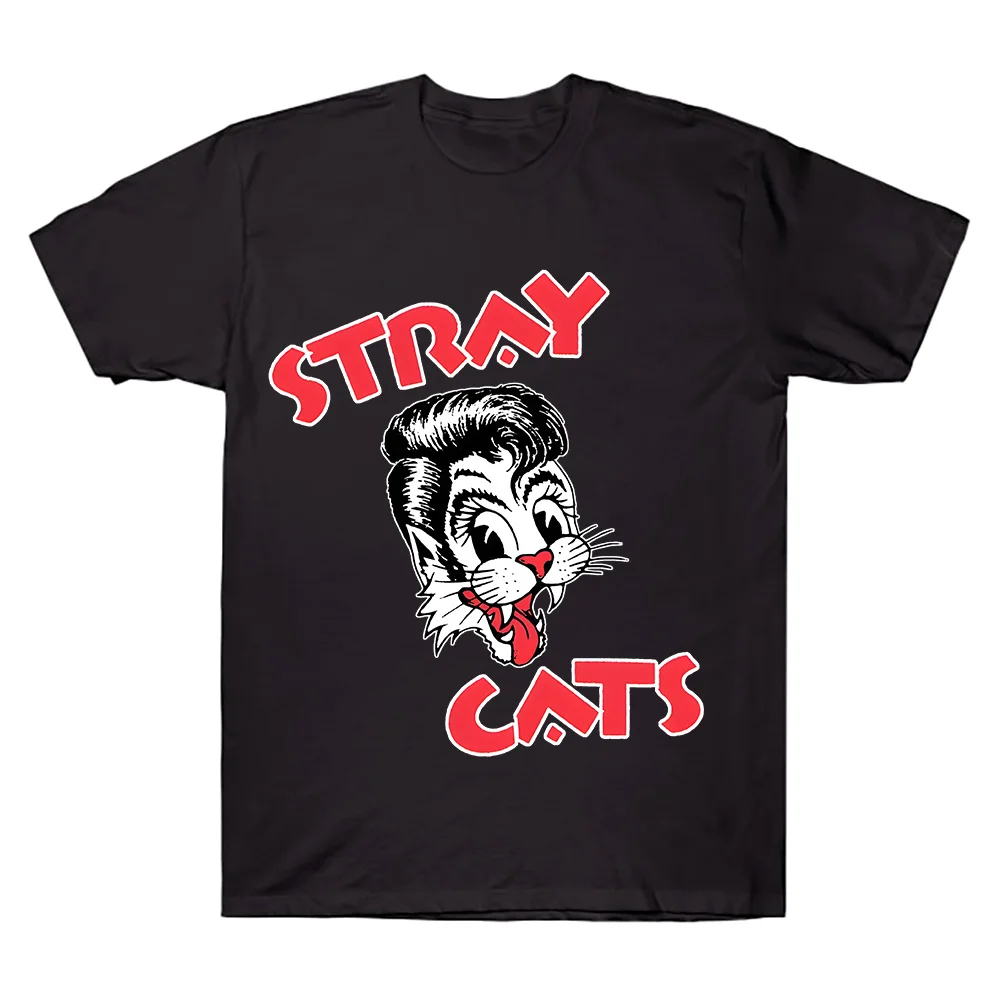 Stray Cats Rock Cat Head Logo T-Shirt Hipster Streetwear Fashion Women Men Oversized Crewneck Short Sleeve Cotton Tees Clothing