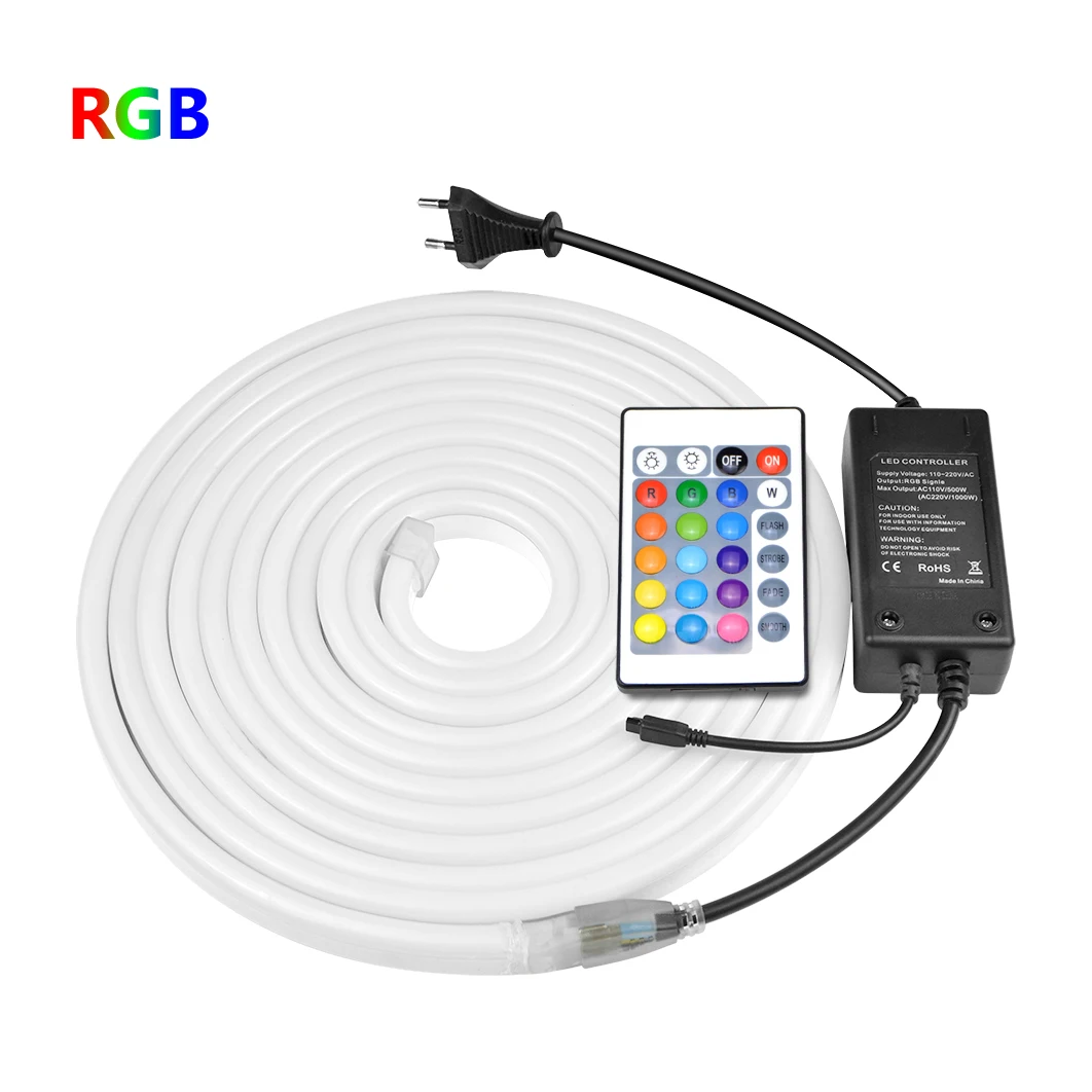 RGB Neon LED Strip Light with Remote Control AC 220V Waterproof 120LEDs/M Super Bright Flexible Rope Tube Neon Lamp For Decor