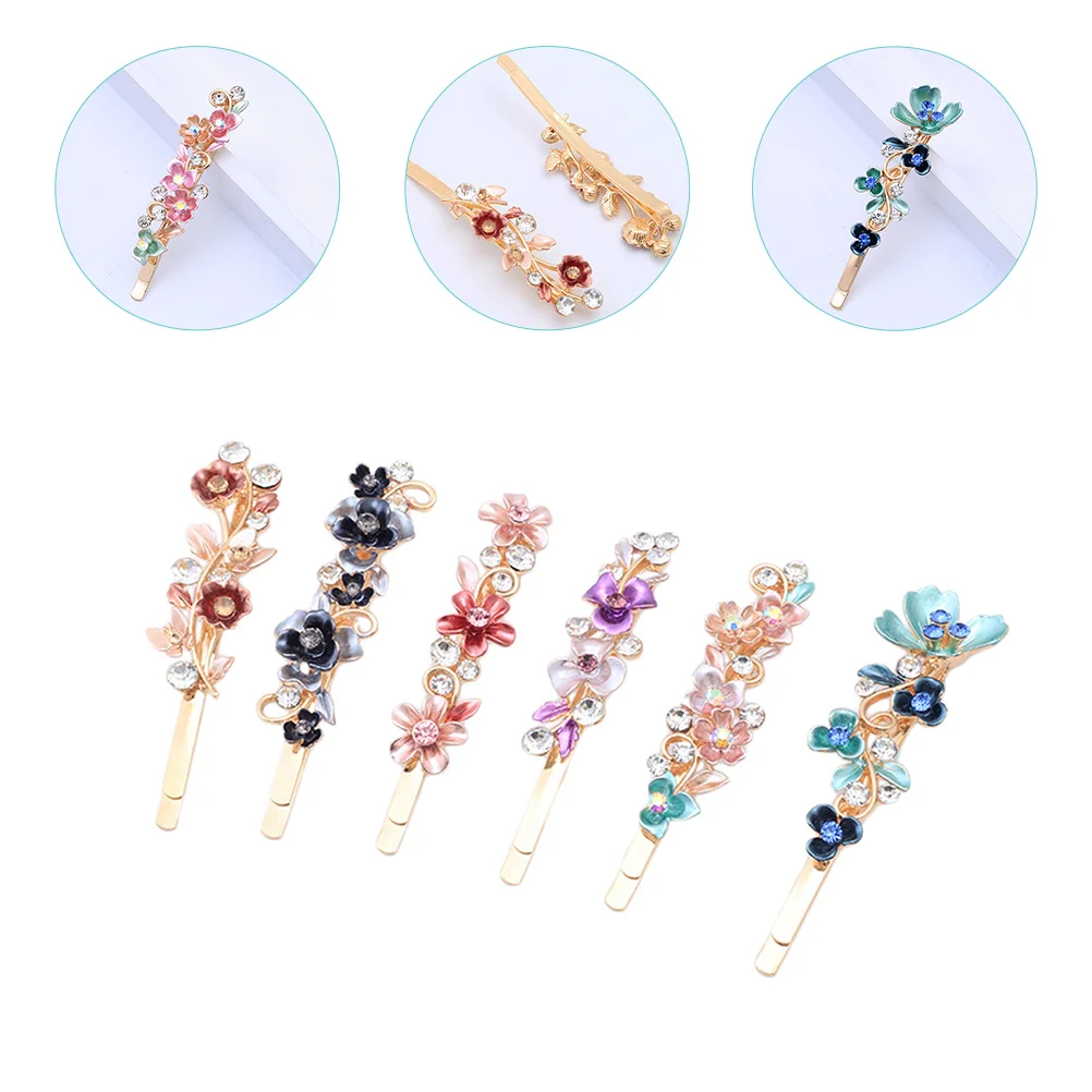 

6 Pcs Vintage Floral Hair Clip Rhinestone Barrettes Pins for Women Bright Luster Excellent Texture Fashion Design Hair