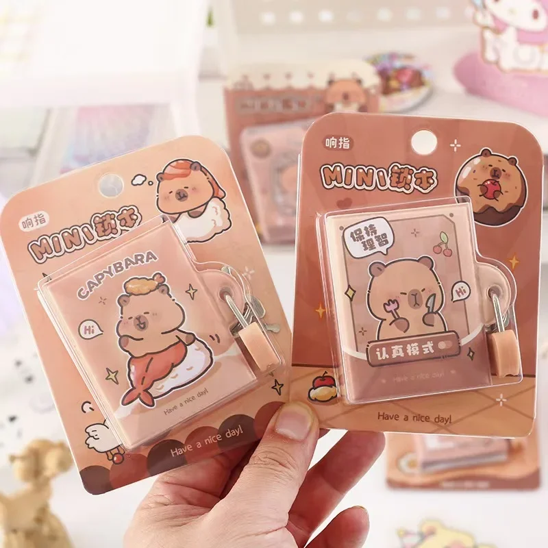 New 4Pcs/Lot Capybara Notebook Cute Cartoon Journal With Lock Notebook Kawaii Diary Sketchbook Office Accessories birthday gift