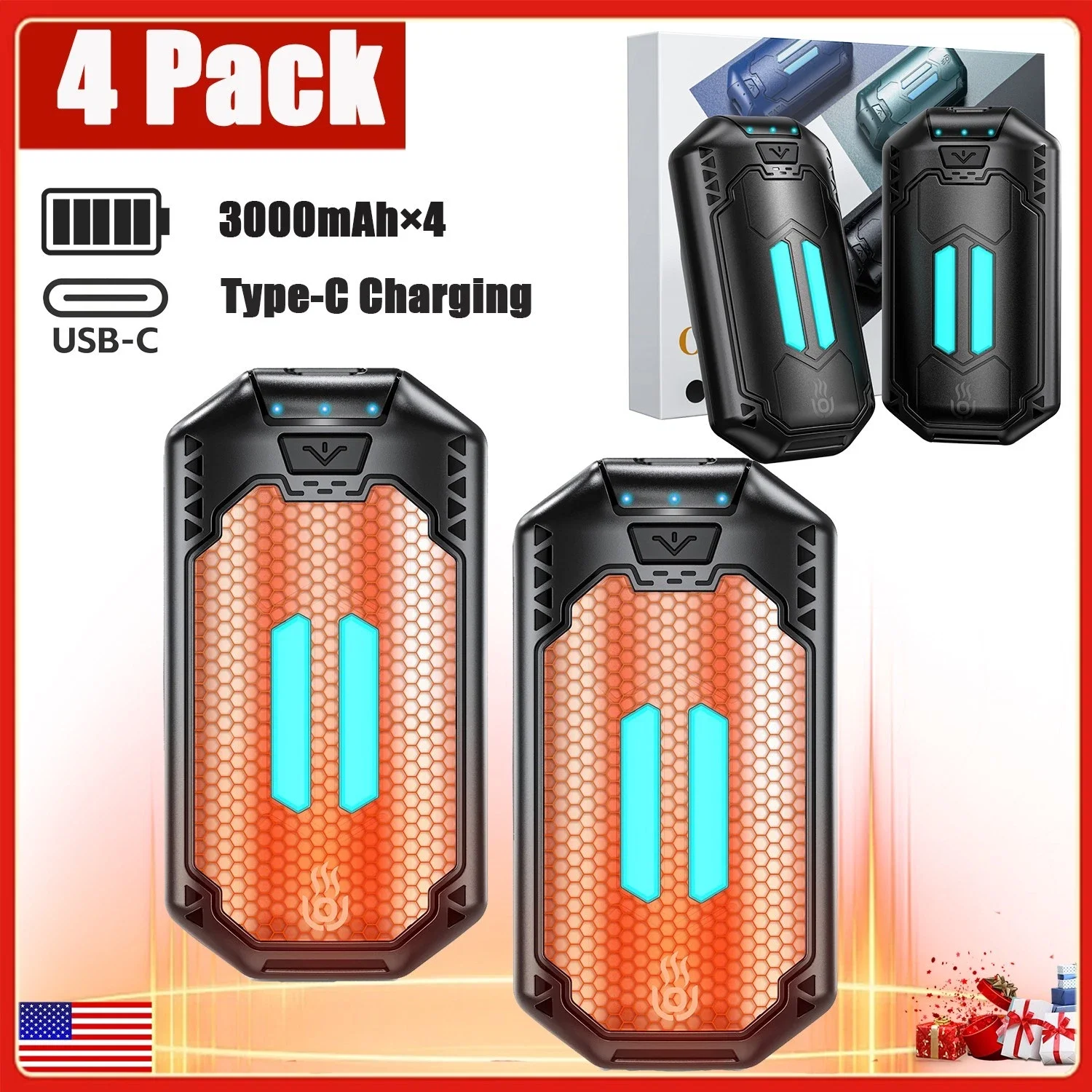 Electric Rechargeable Hand Warmers 12000mAh, Portable Hand Warmers 4 Pack 2 in 1 Portable Hand Warmer