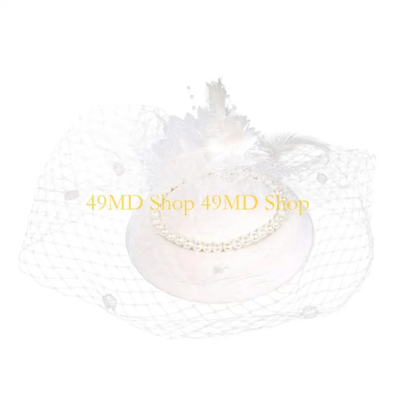 49MD Elegant Fascinator With Faux Pearls Embellishment And Mesh Netting Hair Ornament For Weddings Parties