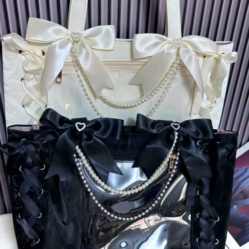 

Ita Bag Bow Decoration Y2K Girl Harajuku Ribbon Bow Pearl Itabag DIY Pendant Exquisite Decorative Chain Pin Lolita Accessories