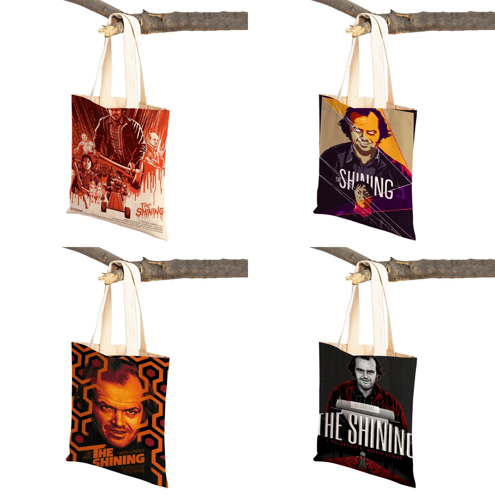 Bolso de compras de lona para mujer, bolsa de mano de viaje de dibujos animados, plegable, reutilizable, película de terror, The Shining Lady,