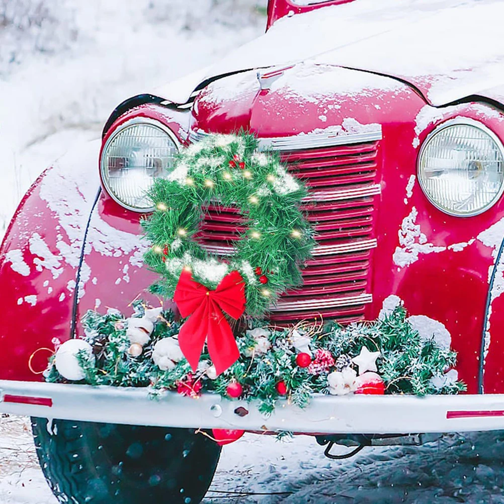 

LED Light Car Wreath Christmas Decorative Artificial Wreath for Trucks Suvs Holiday Vehicle Decor Xmas Garden Ornament