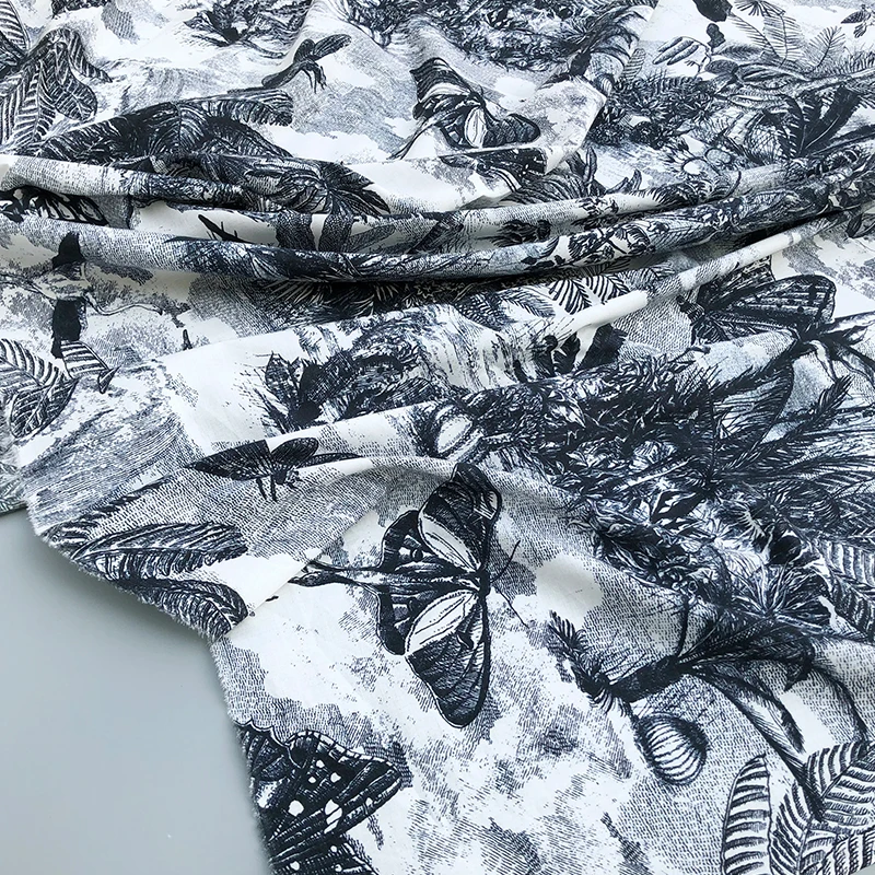 

Тонкая хлопковая ткань с узором бабочки в тропическом джунглях, цифровая печать, тонкая хлопчатобумажная ткань для женского платья, блузка, ткань «сделай сам», швейный материал