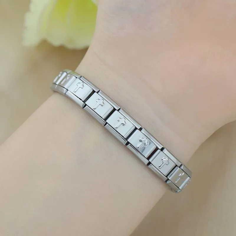 Trusta 2024 New Fashion Cross Belief Jesus Charm Italian 9mm Stainless Steel Bracelet for Women DIY Jewelry Wholesale G-Cross