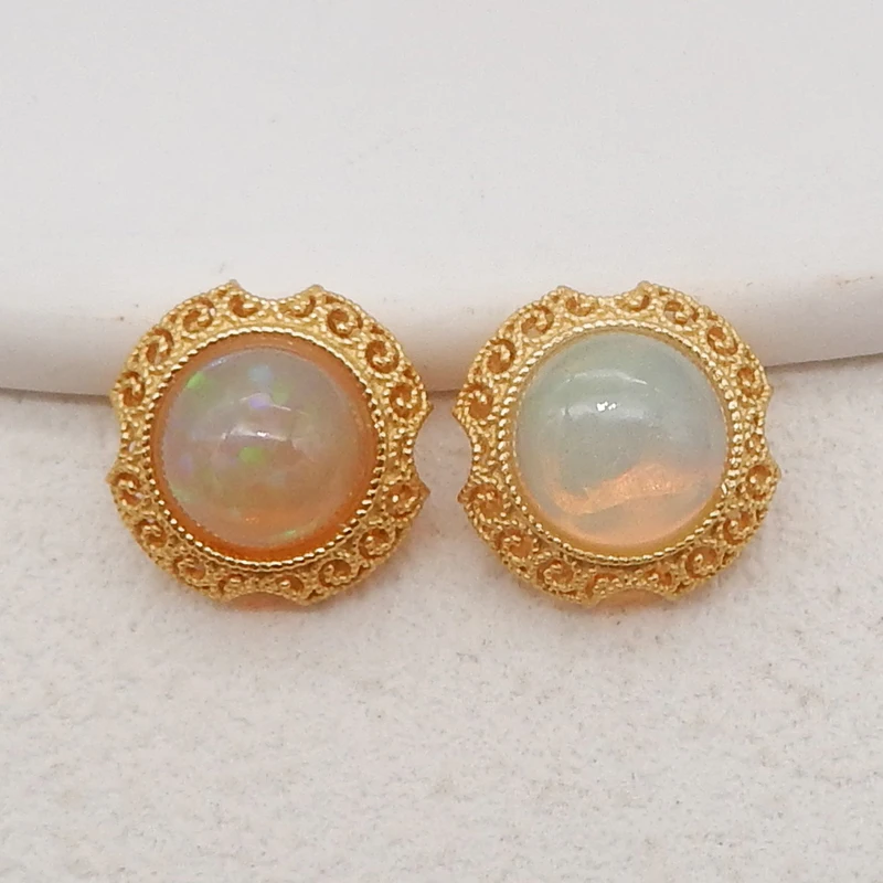 1Pair Silver Gold Plated Natural High Quality Opal Gemstone Earring Beads, Jewelry DIY Making, Gemstone Accessories