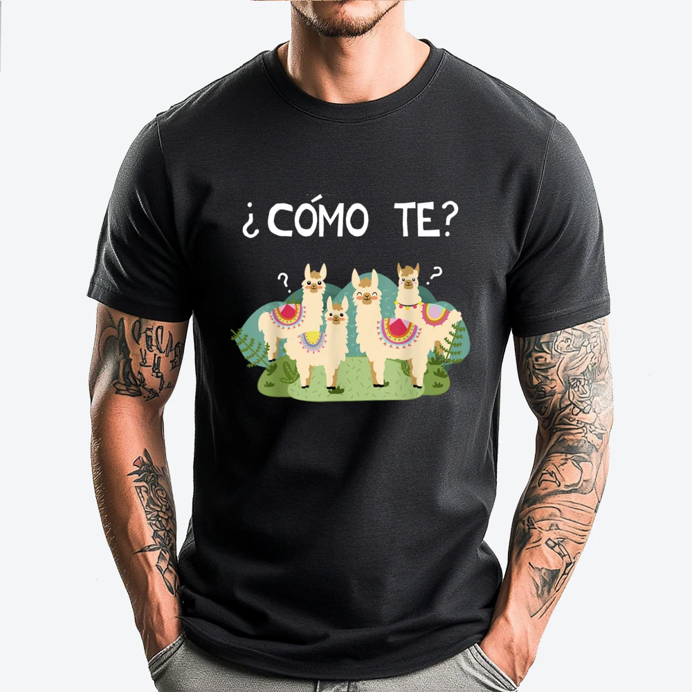 Забавная испанская футболка Como Te Llama Llama Футболка Симпатичная футболка большого размера Роскошный дизайнерский алфавит