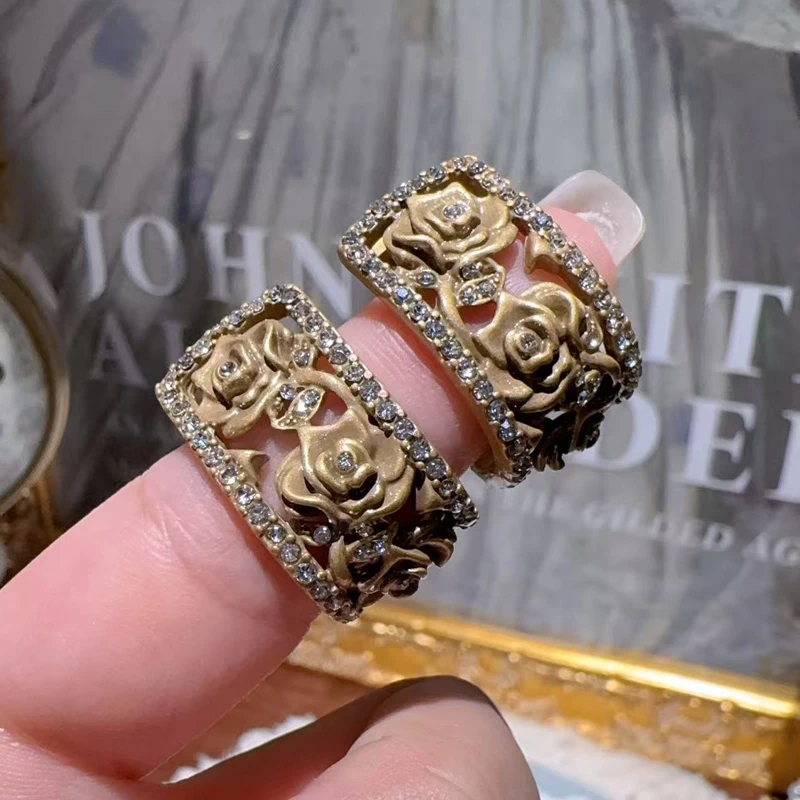 

Vintage Rose Flower Studs Earrings Hollow Antique Gold Color Luxury Dubai Jewelry Brand Accessories Wedding For Woman 2025 New