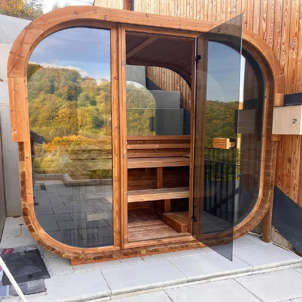 

Canadian Red Cedar Sauna Room for 6 Person with Glass Window Traditional Wood Steam Sauna