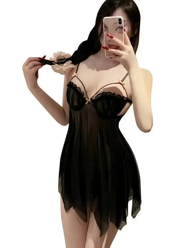 نمط أنيق شير مثير شبكة بروتيل فستان النوم رفع الصدر ملابس منزلية رغبة نقية Casaul بلون رقيقة فستان ساحر L1BI