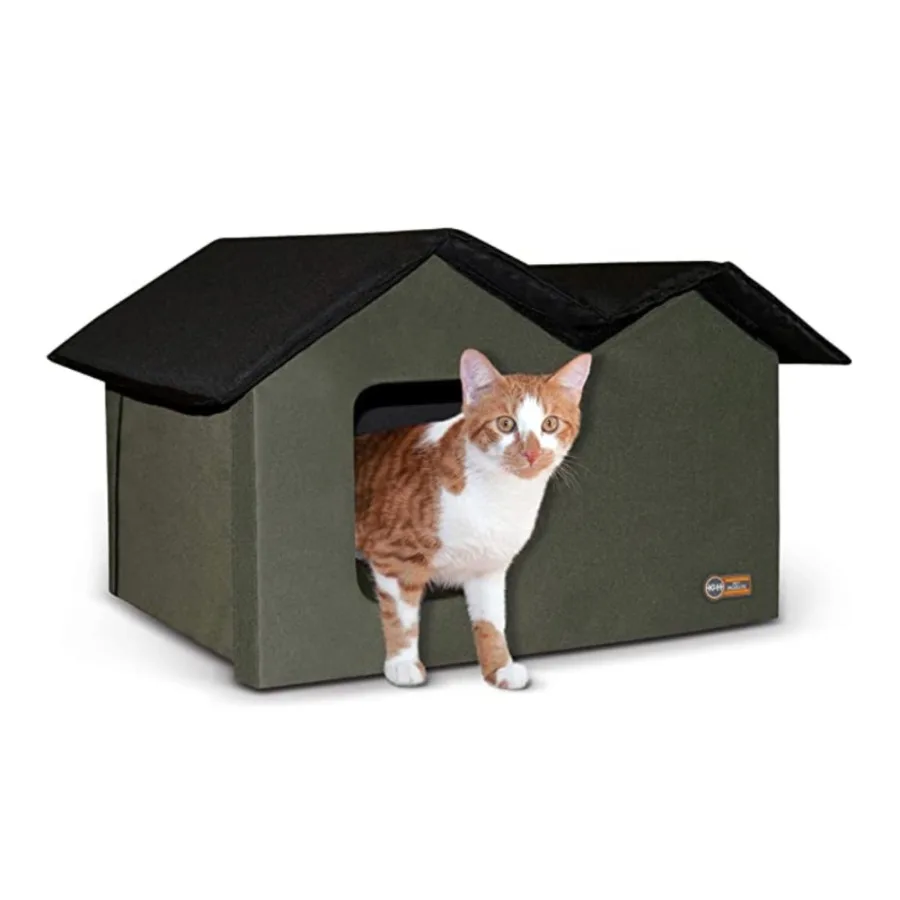 

Heated Cat House for Outdoors Extra Wide Unheated Olive Black 26.5 X 21.5 X 15.5 Inches