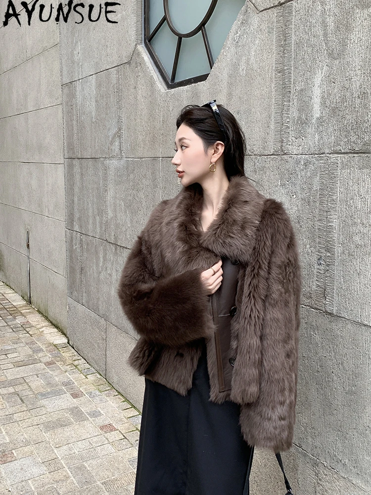 AYUNSUE 2025ฤดูหนาวใหม่Shearlingแจ็คเก็ตผู้หญิงขนสัตว์ธรรมชาติแจ็คเก็ตเสื้อผ้าผู้หญิงVINTAGEแฟชั่นเสื้อขนสัตว์Abrigo Mujer