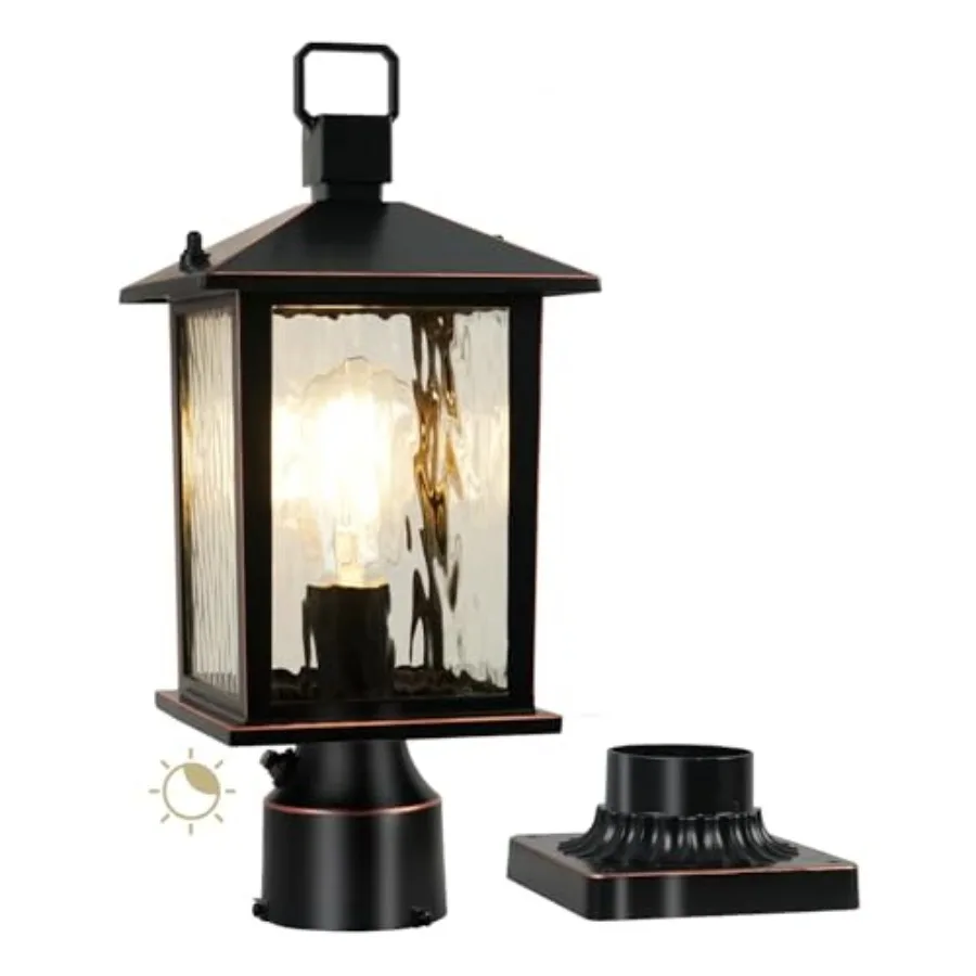 

Dusk to Dawn Outdoor Post Light Hardwired Oil-Rubbed Bronze Pole Lantern with Pier Mount Base Water Ripple Glass 17'' Waterproo