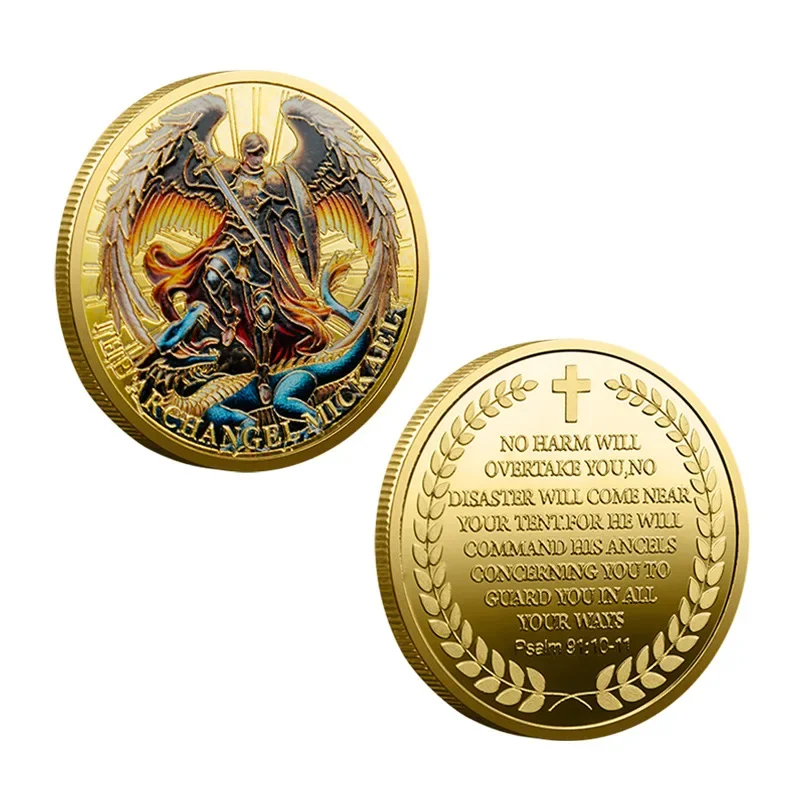 The Archangel Michael Gold plated Collectible Coin Archangel Guardian Angel Commemorative Coins view 3