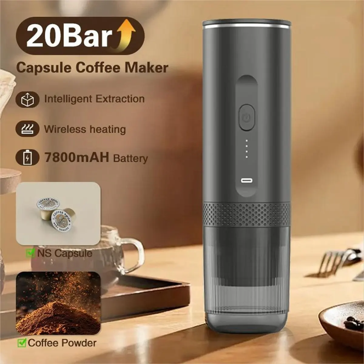Wireless Portable Espresso Machine Capsule Coffee Powder Travel Coffee Maker Smart Extraction Wireless Heating