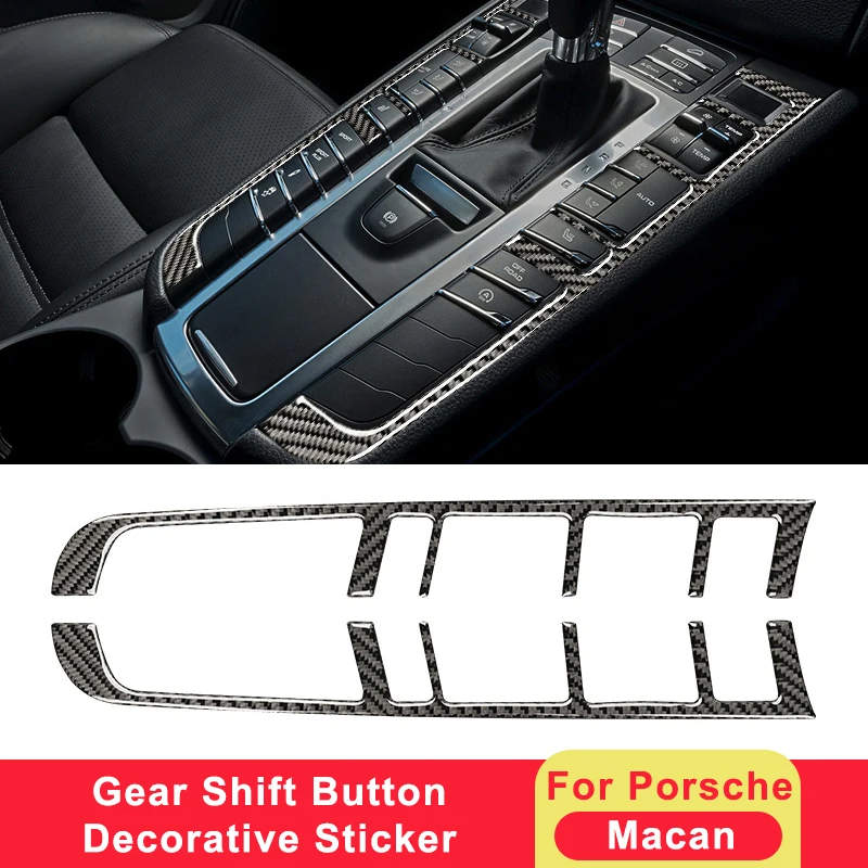 

For Porsche Macan Carbon Fiber Car Center Gear Shifter Buttons Panel Frame Trim Interior Decoration Sticker Accessories