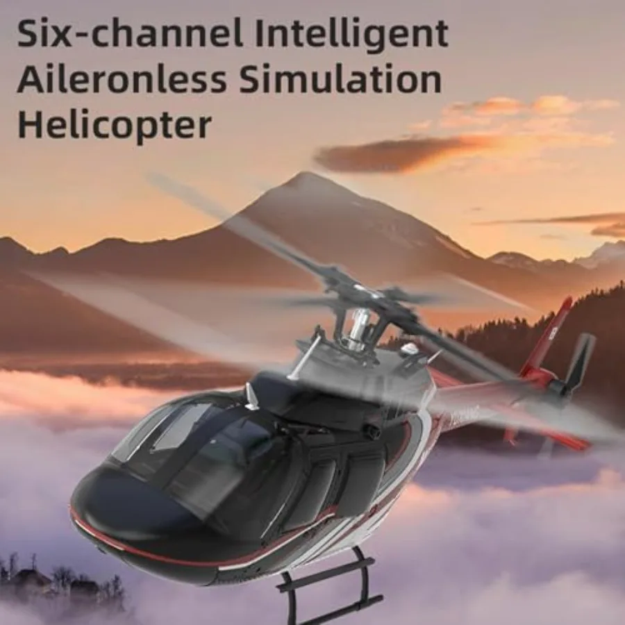 6 Channel Remote Control Helicopter for indoor/outdoor use, carbon fiber reinforced plastic body, matte black finish, brushless