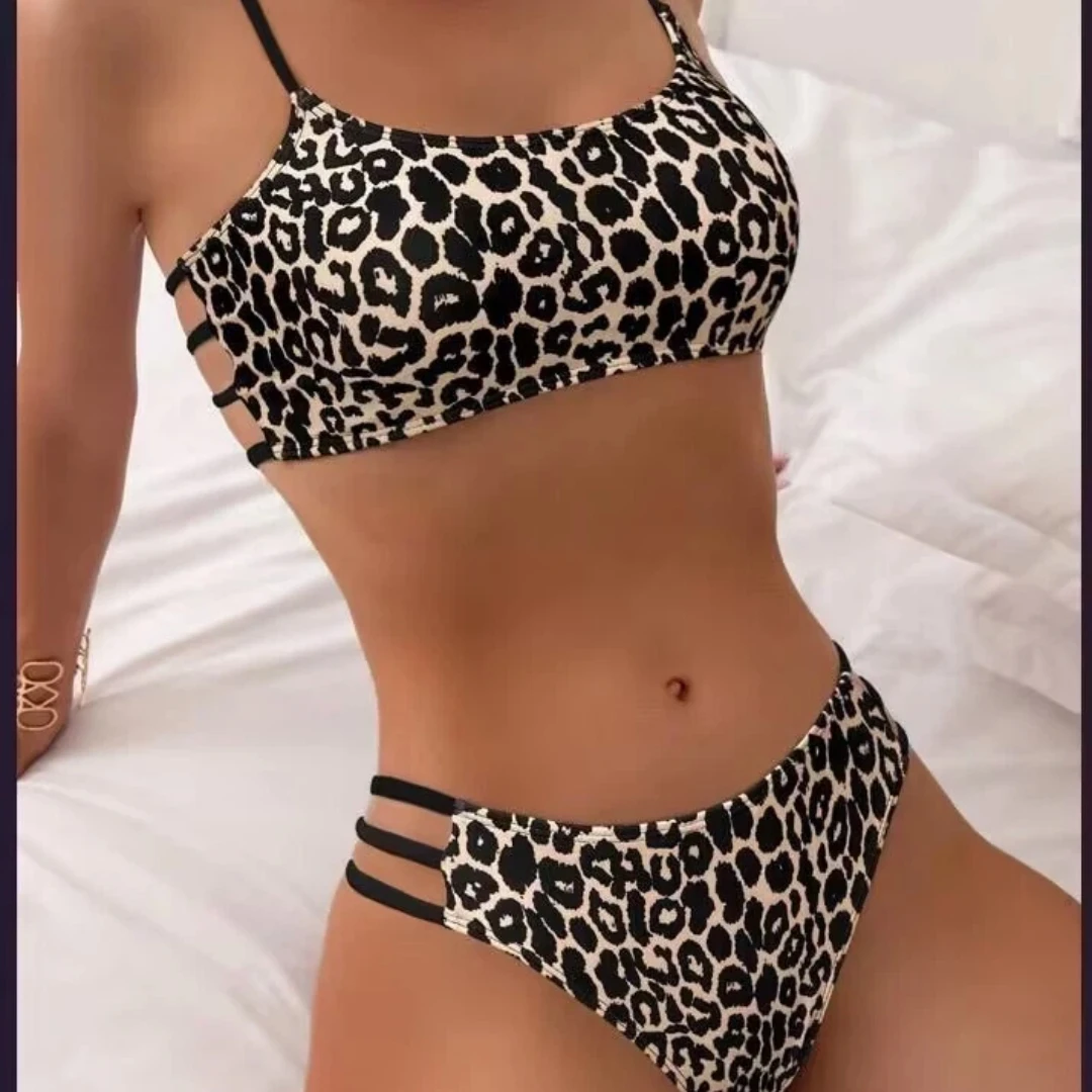 2025 Women's Leopard Print Bikini Set Sexy Two-Piece Swimsuit High Waist Bottom & Adjustable Top Summer Holiday Two Piece Suit