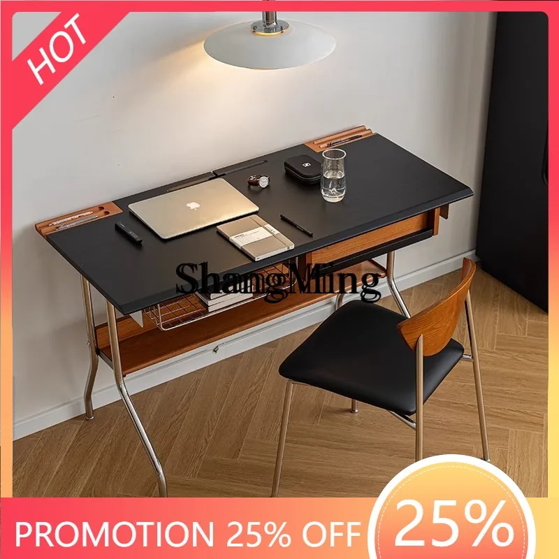 

CL solid wood medieval stainless steel desk retro small apartment home computer reading desk