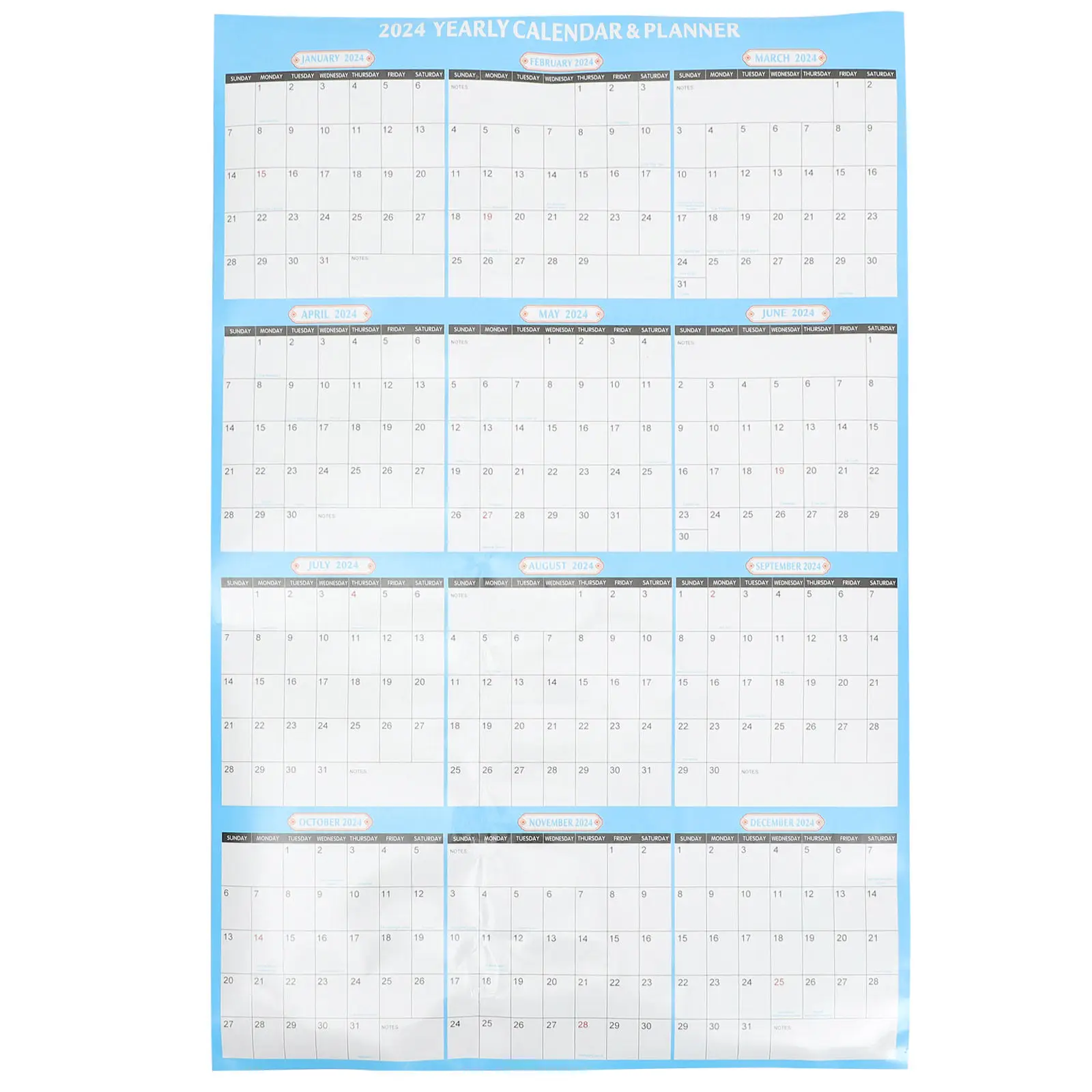 

Hanging Calendar 2024 Monthly Wall Planner with Clear Printed Dates Space for Notes Office Home Decor Planning