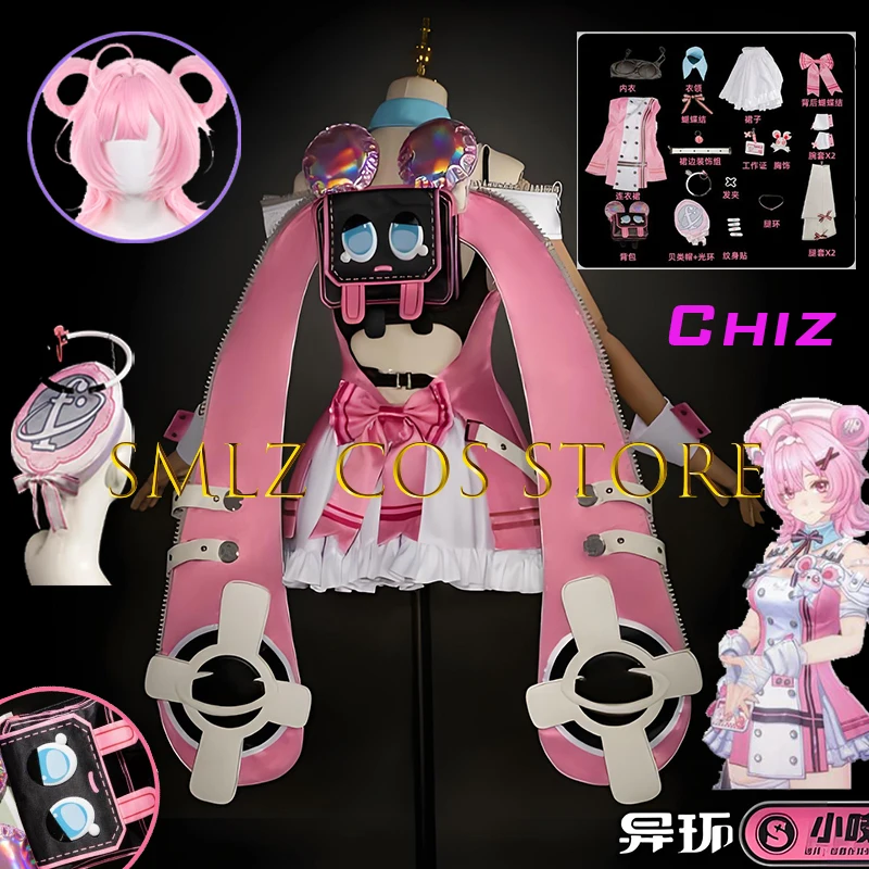 

Chiz Cosplay Game Neverness To Everness NTE Costume Chiz Bank Clerk Pink Uniform Skirt Prop Wig Set Party Cute Outfit For Women