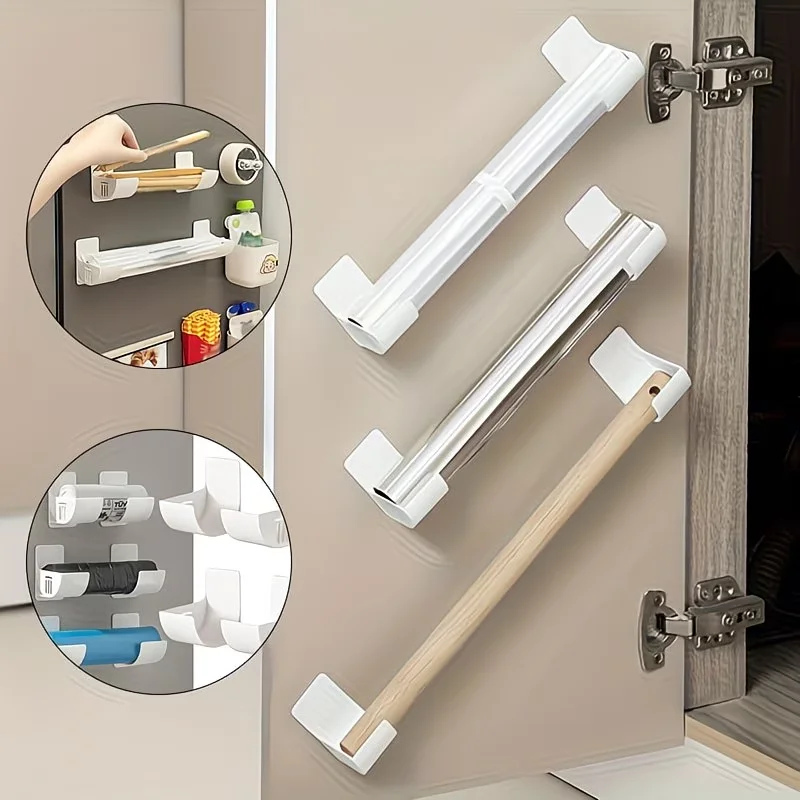 2Pcs No Punching Trash Bag Dispenser Plastic Bag Holder, Multifunctional Storage Rack Cling Film Trash Bag Cabinet Organizer