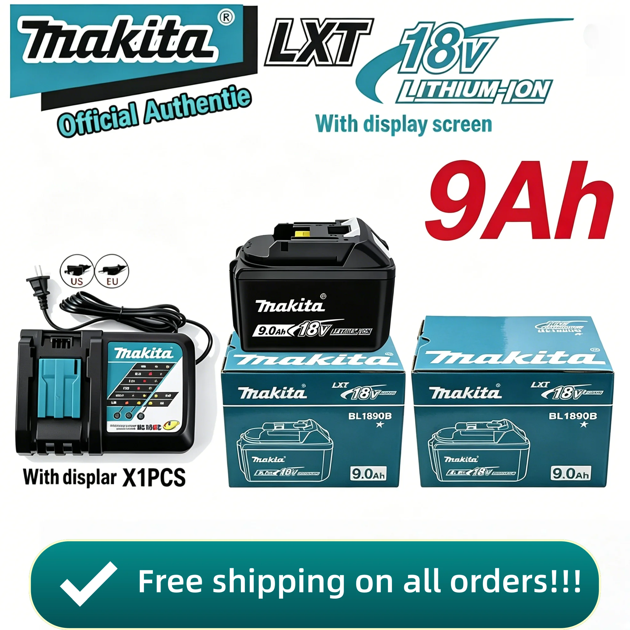 

Аккумулятор Makita BL1890B 18В 9.0Ач и зарядное устройство DC18RC с индикатором заряда - опции вилок EU/US, оригинальная упаковка, бесплатная доставка DHL