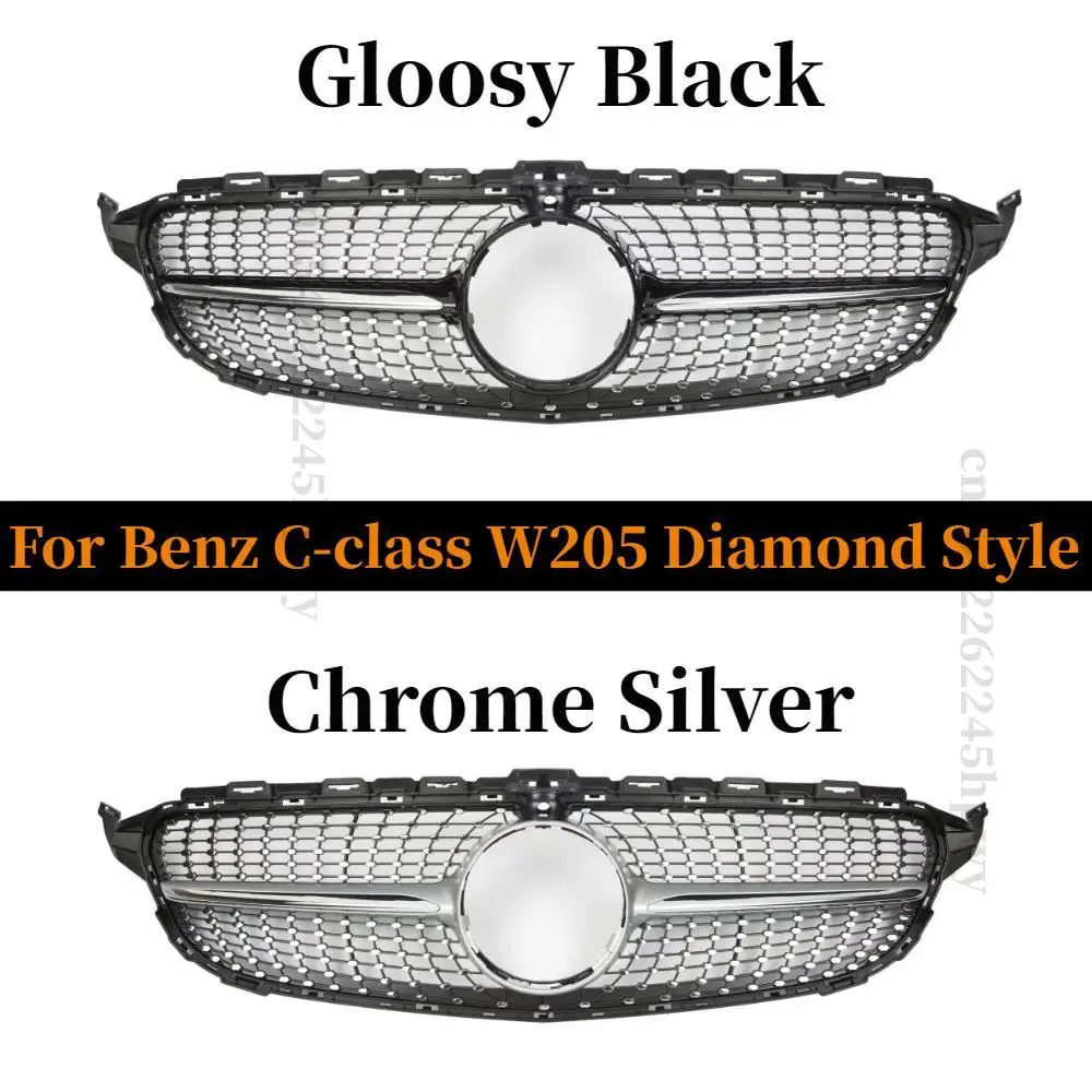 

Modification plan! Mercedes Benz W205 C-Class front bumper grille 2014-2021 C180 C200 C300 C260 grille with camera diamond style