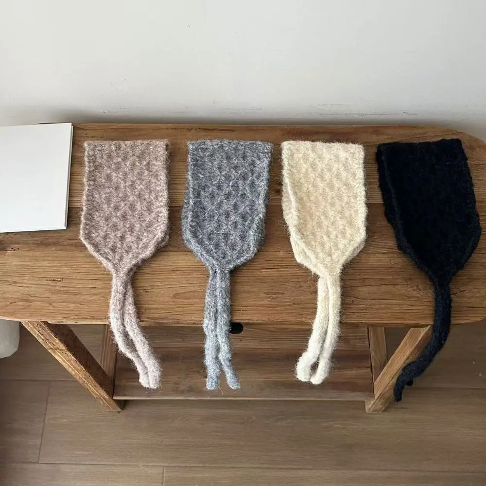 Versatile Ins Style Earmuff Solid Color Knitted Ear Tips Pineapple Pattern Warm Bomber Hats Autumn Winter