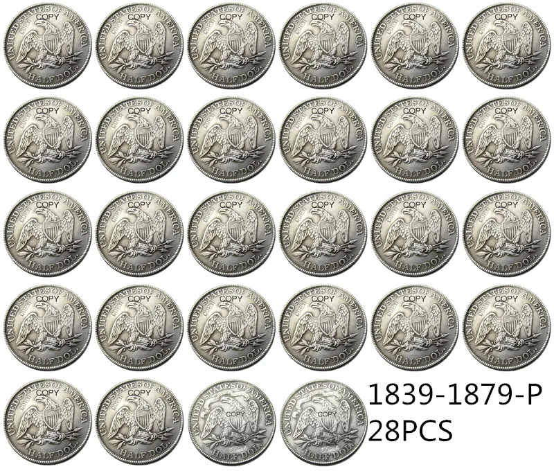 US A Set Of(1839-1879) 51pcs Liberty Seated Half Dollar Silver Plated Copy Coins