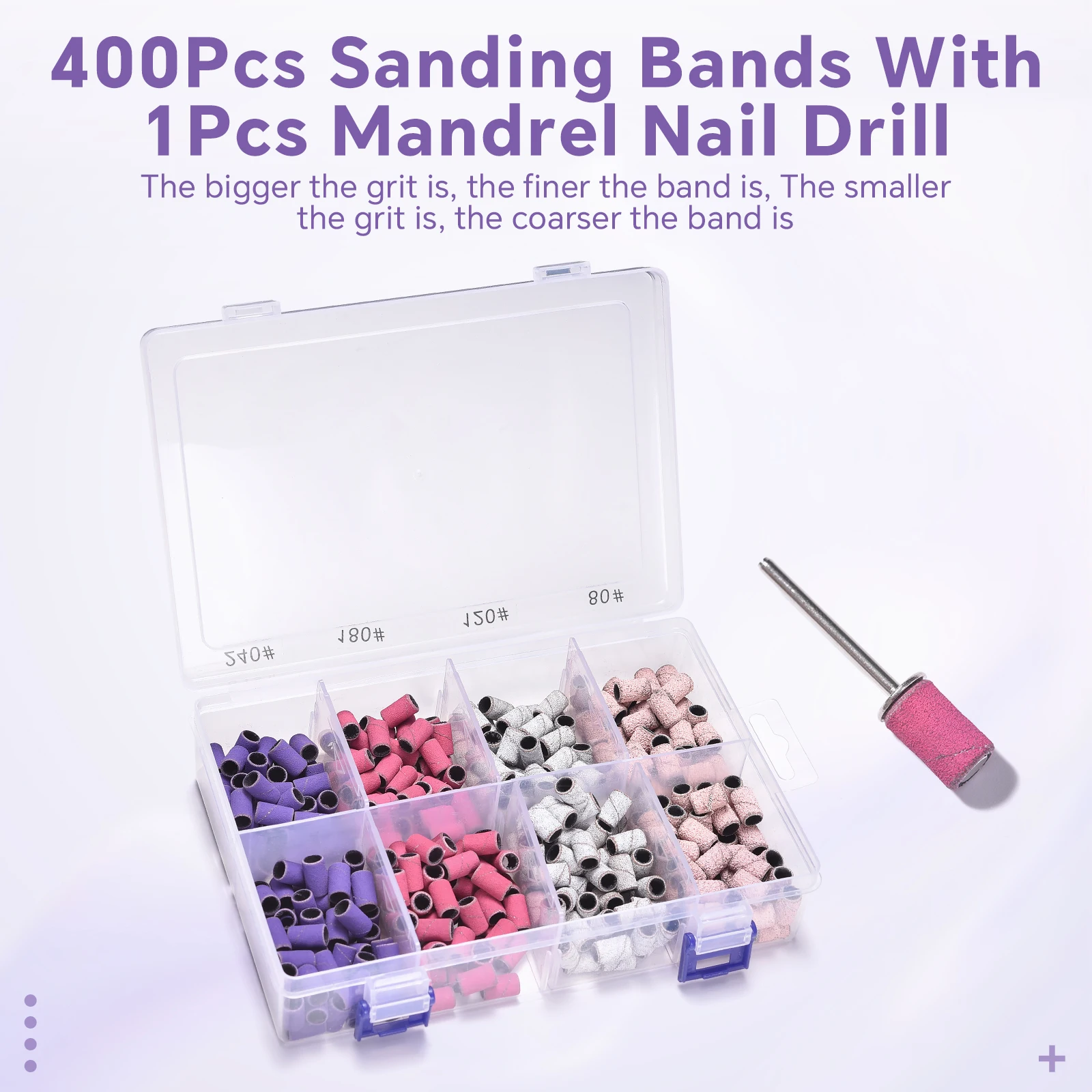 400Pcs Sanding Bands With 1Pcs Mandrel Nail Drill Machine Nail Drill Bits 80#120#240# Grit Manicure Gel Polish Remover Tools