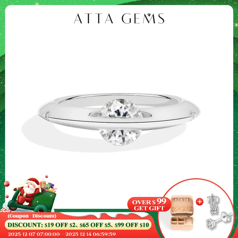 

ATTAGEMS 360° Rotatable Moissanite Ring for Women Round Cut 1.0 CT D VVS1 s925 Silver Band Anxiety Rings Engagement Fine Jewelry