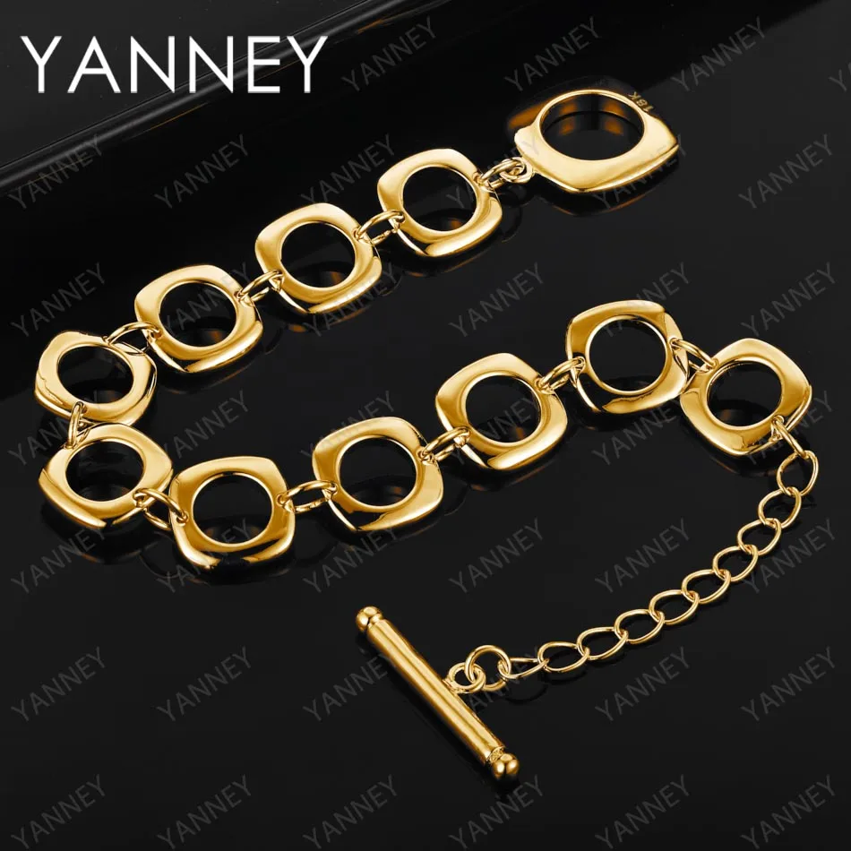 

Charm 925 Sterling Silver 18K Gold 8 Inches Luxury Square Chain Bracelet For Women Fashion Gift Wedding Jewelry