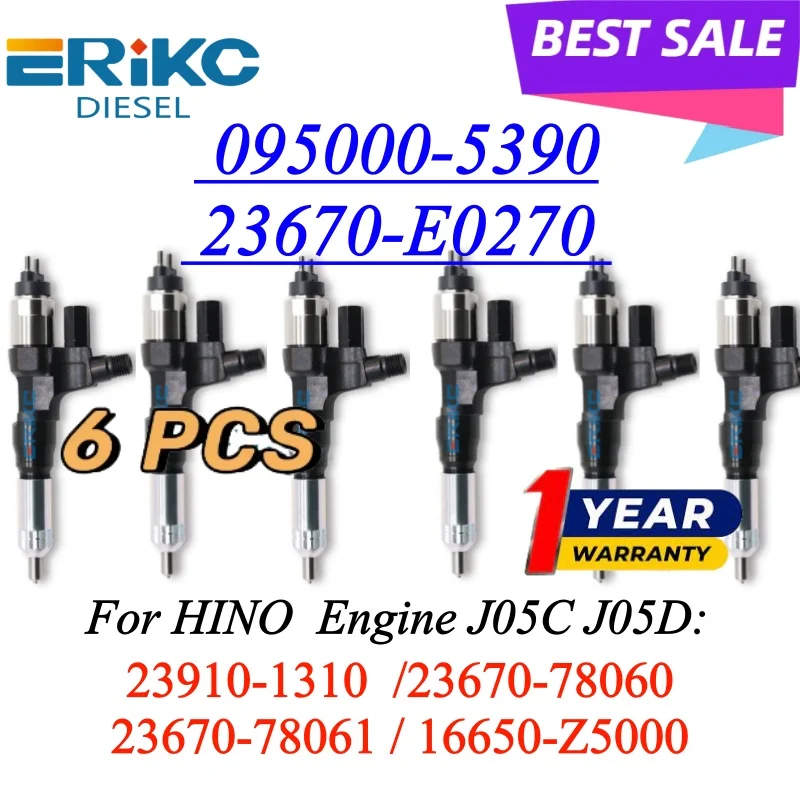 

6 шт. 095000-5390 23670-E0270 форсунка дизельного топлива 095000-5394 для Hino J05C J05D 23670E0271 23910-1310 23670-78060