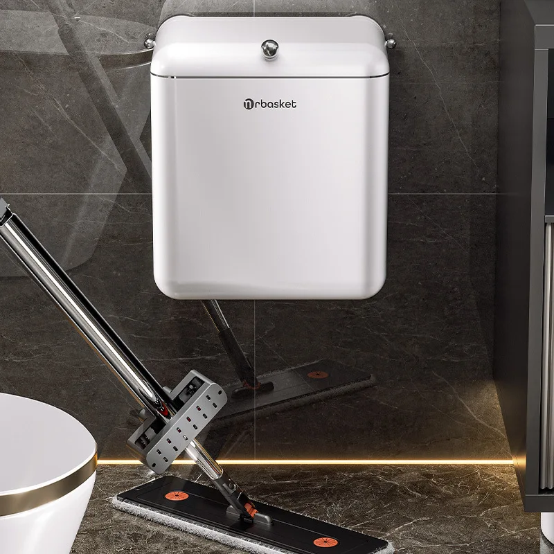 Suction-Cup No-Drill Trash Bin, Kitchen Food Waste Bin, Bathroom Waste Paper Basket with Lid, Wall-Mounted Waterproof Organizer