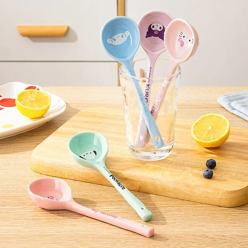 Miniso Sanrio Cartoon Ceramic Household Soup Long Handled Large Spoon High-Looking Cute Spoon Personalized Large Spoon