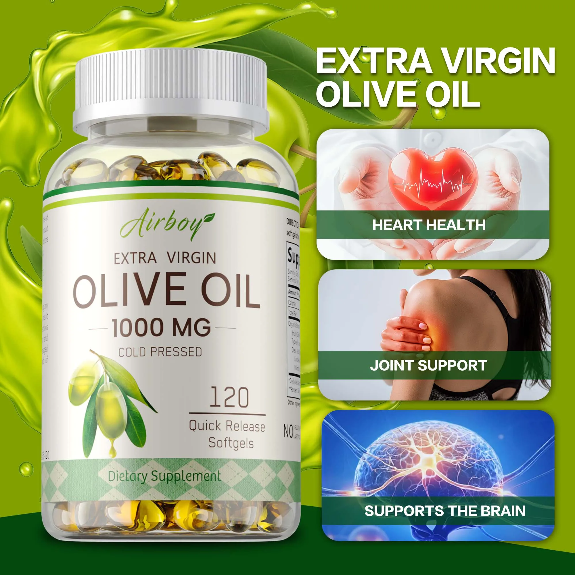 

Olive Oil Capsules 1000mg - Antioxidant, Promote Blood Circulation, Good for Brain, Heart & Cardiovascular Health, Immune System