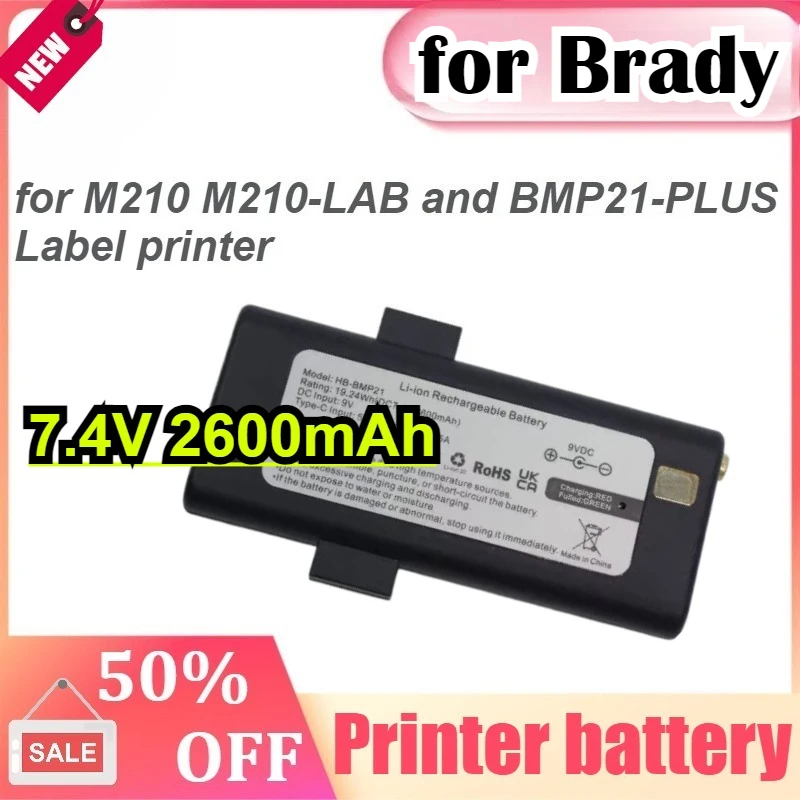 

M210 Type-C charging, large capacity 2600mAh/19.24Wh for use with Brady printer M210,M210-LAB, and BMP21-PLUS