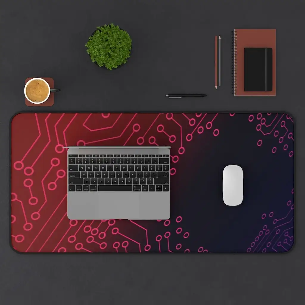 Red Motherboard Pattern Exquisite Desk Mat, Artistic Aesthetic Office Decoration, Minimalist Style Enthusiast Gift, Gamer Mat