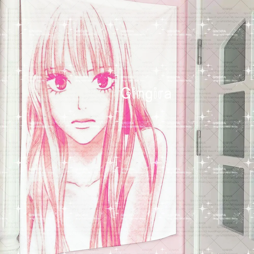 Simple Pink Sketch Maiden Tapestry, Vintage Manga Close‑up Character Art, Clean Tone Wall Backdrop For Teen Girl Bedroom Decorat