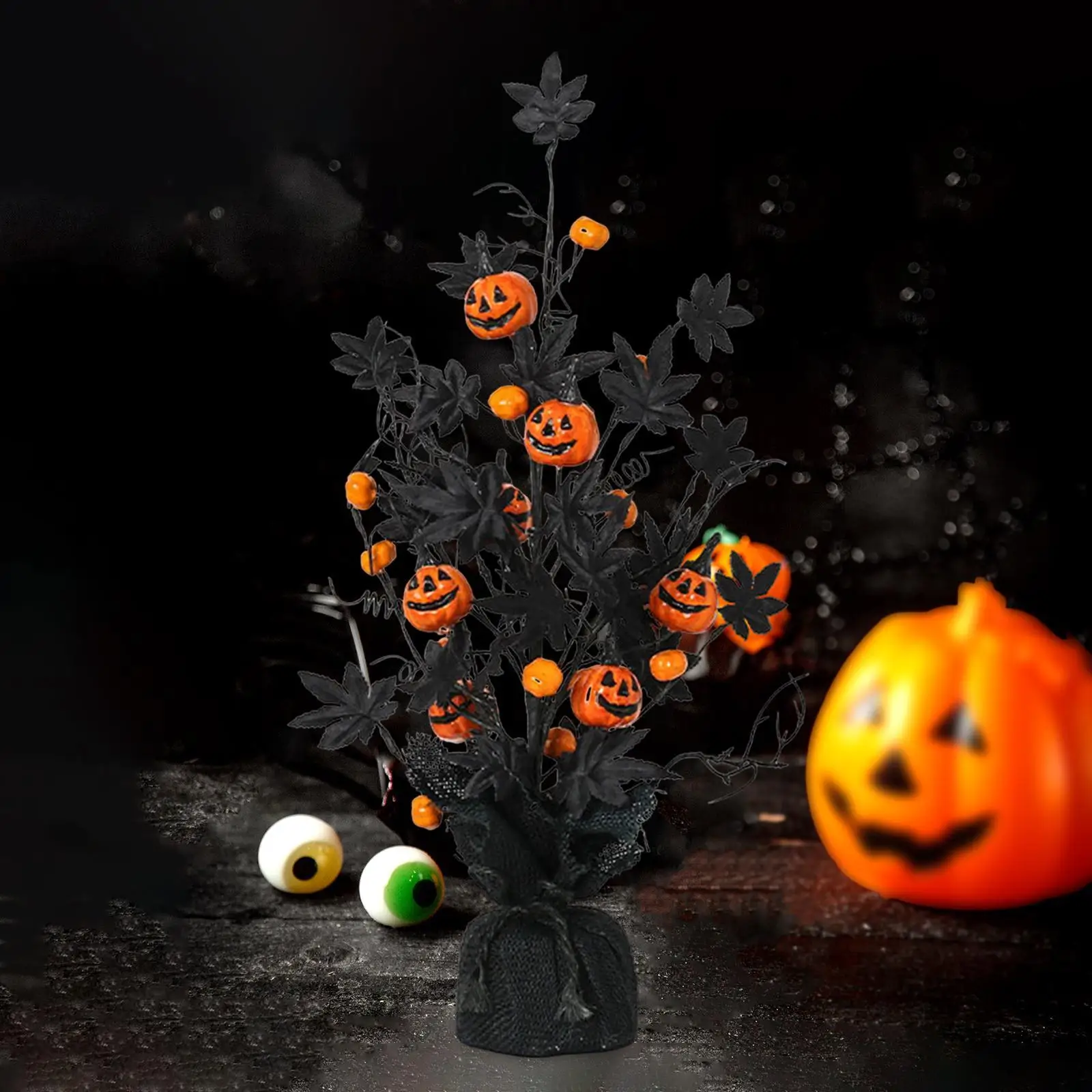 

Artificial Pumpkin Maple Leaf Tree Tabletop Ornament Theme Park Layout Halloween Decorations Party Props for Backyard Balcony