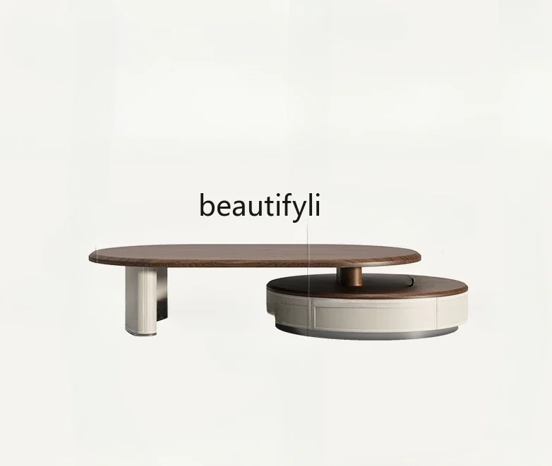 

Retro Affordable Luxury Retractable round Tea Table Small Apartment Modern Minimalist Living Room New High-End Coffee Table