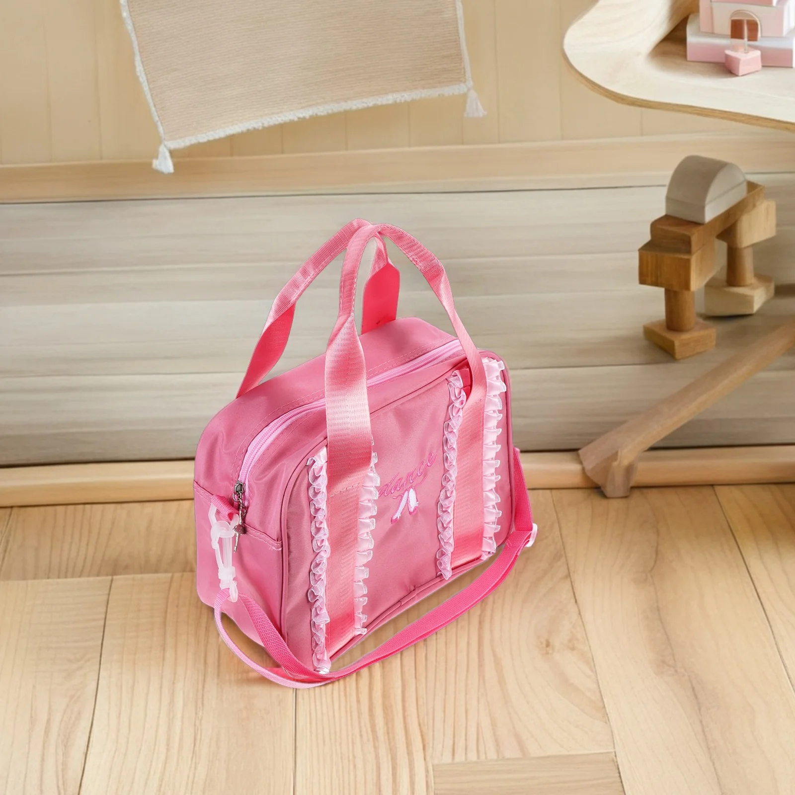 حقيبة الرقص الوردية الدانتيل الباليه حمل حقيبة الكتف Crossbody Duffle Messenger لراقصة الباليه سعة كبيرة سستة آمنة #3