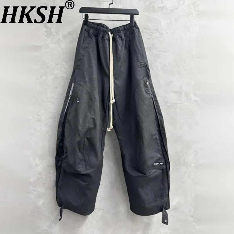 

HKSH Autumn New Man Tide Punk Dark Wax Dyed Cargo Pants Zipper Patchwork Wide-Leg Fashion Trend Casual Techwear Overalls HK11911
