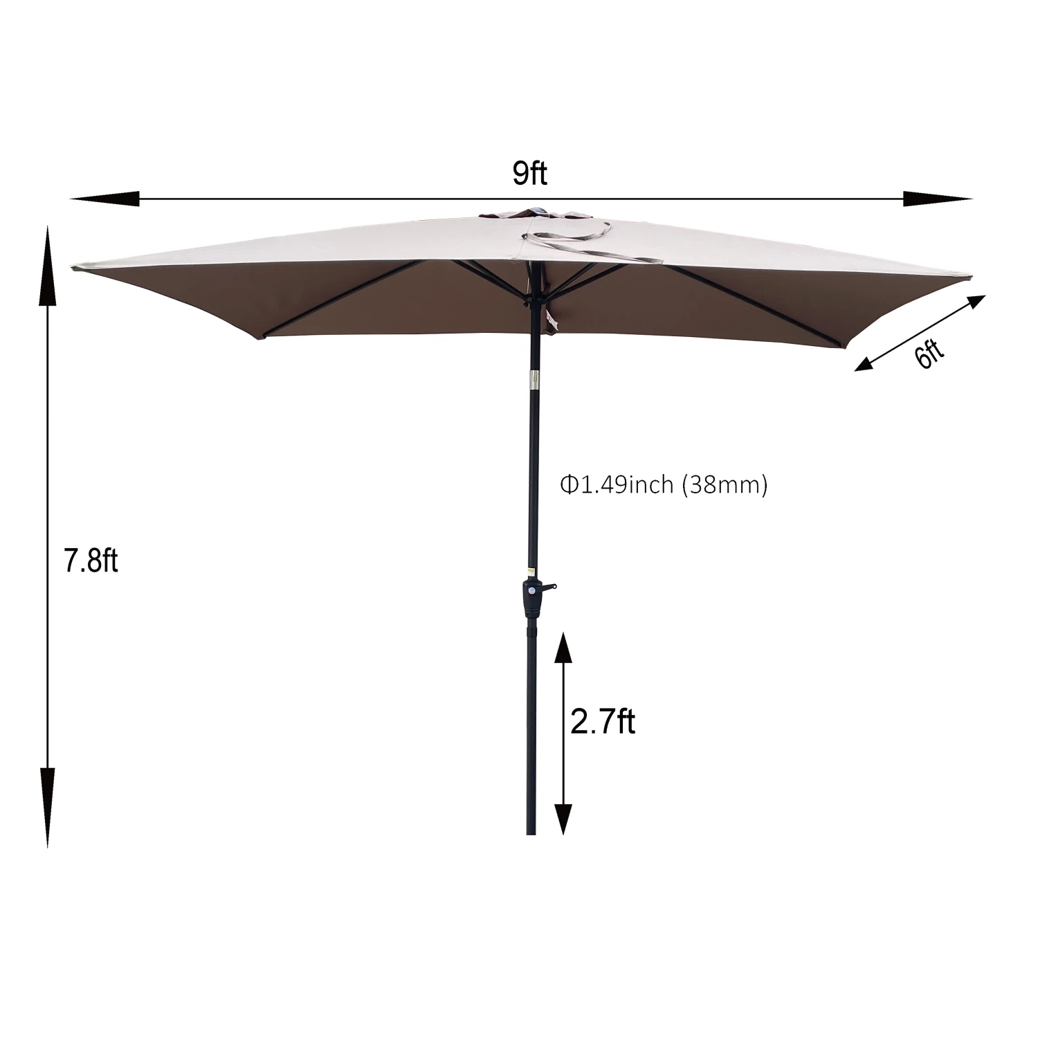 6 x 9ft Patio Umbrella Outdoor Waterproof Umbrella with Crank and Push Button Tilt without flap for Garden Backyard Pool Swimmin